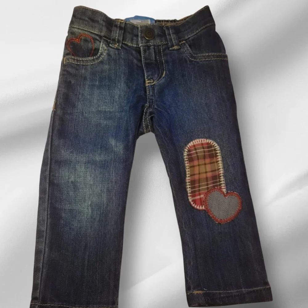Old Navy Skinny‎ Blue Jeans Patches, Elastic Waist, Size 12-18 Months